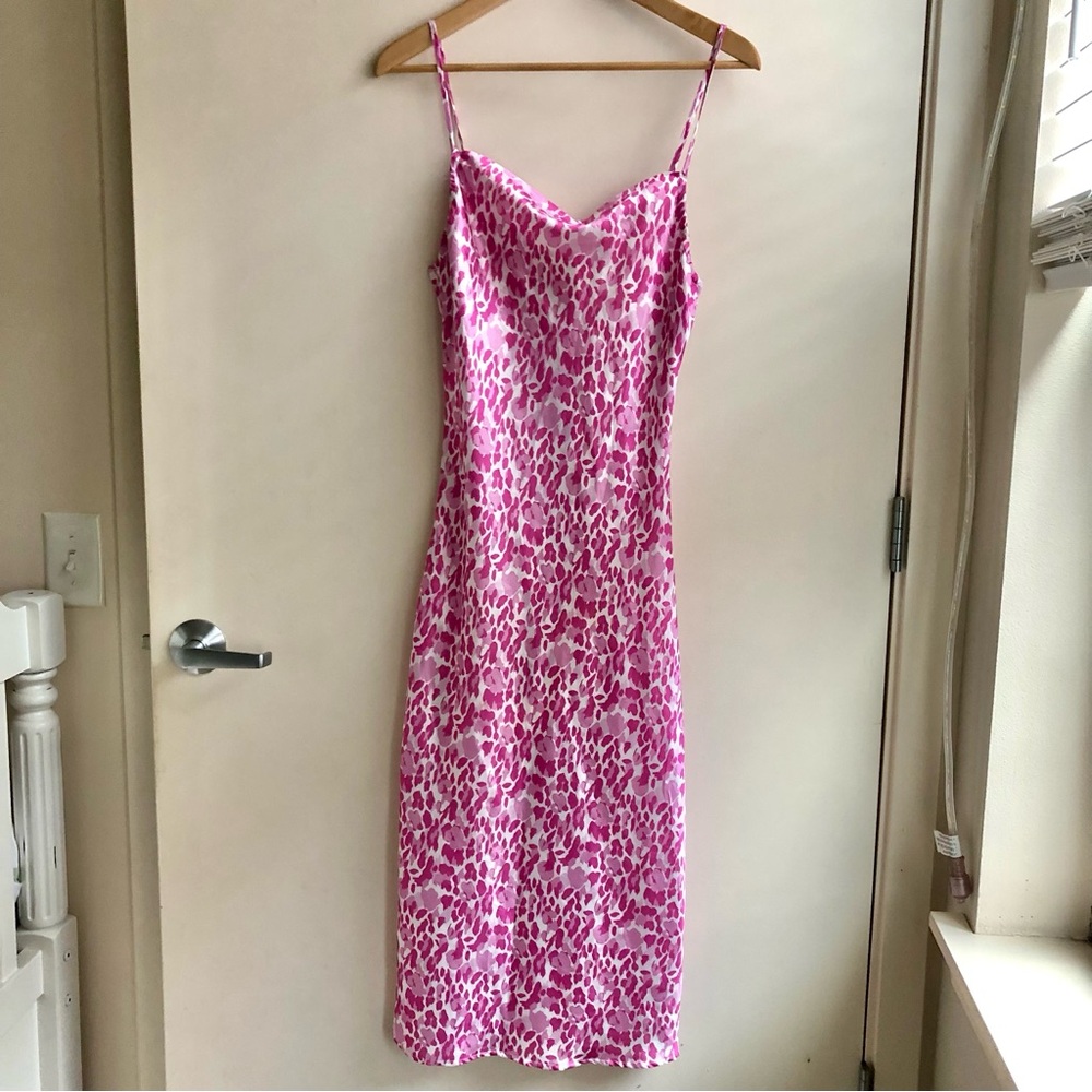 Pink Leopard Print Women's Silky Dress